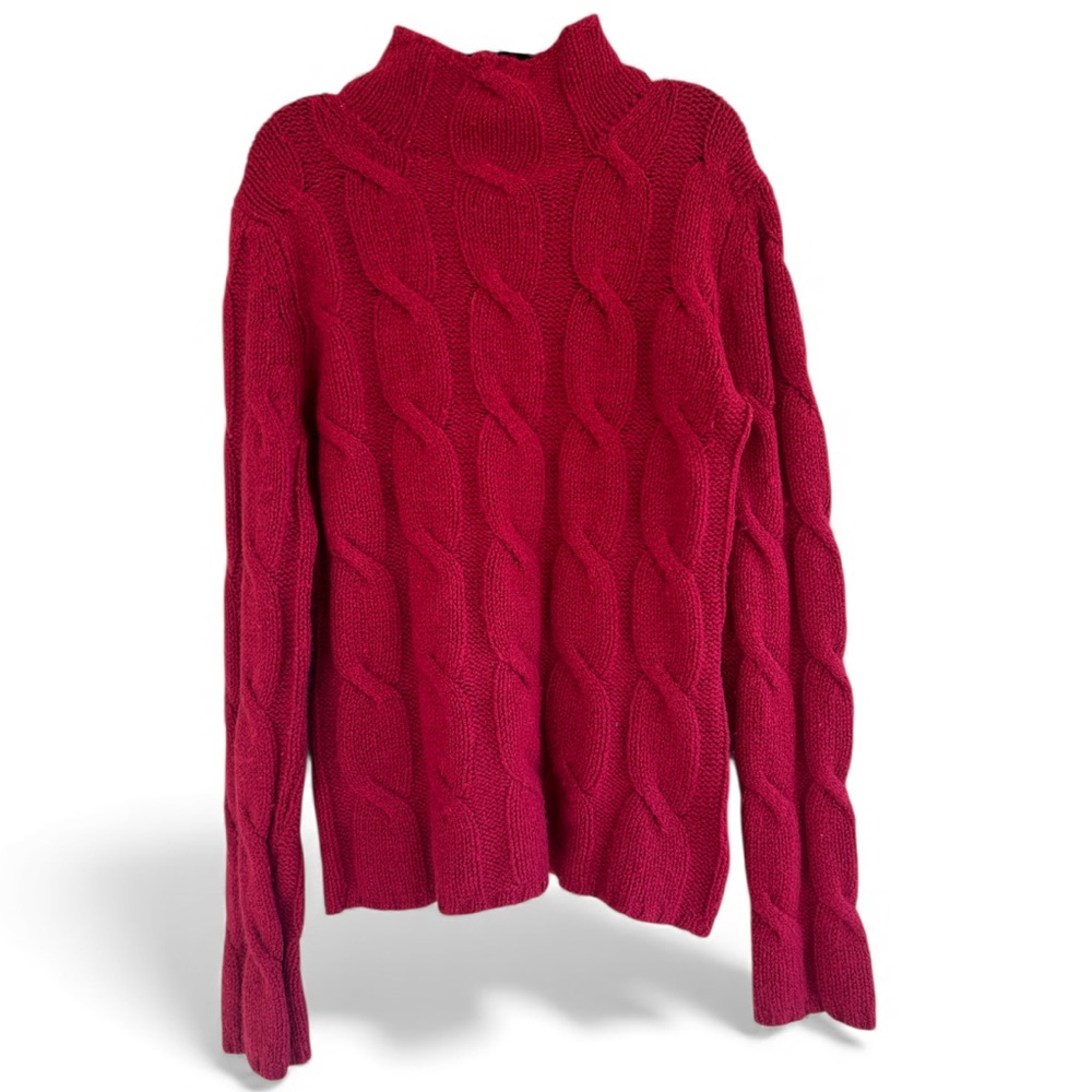 VINTAGE EDDIE BAUER Red Angora Lambswool Chunky Cable Knit Fisherman Sweater | S